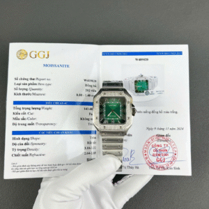 Cartier Santos Green Copies Watch Custom Diamonds Moissanite BV Factory 39.8mm