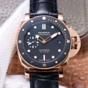 PANERAI SUBMERSIBLE FAKE WATCHES BLACK DIAL ROSE GOLD VS FACTORY 42MM