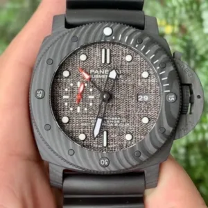 PANERAI SUBMERSIBLE REPLICA WATCH CARBON CASE FABRIC DIAL VS FACTORY 47MM