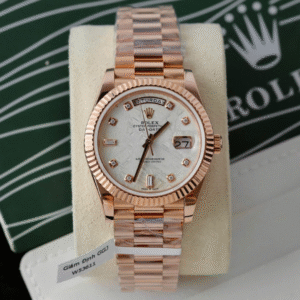 Rolex Day-Date Rose Gold Plated Watch Meteorite Dial Moissanite Markers 40mm